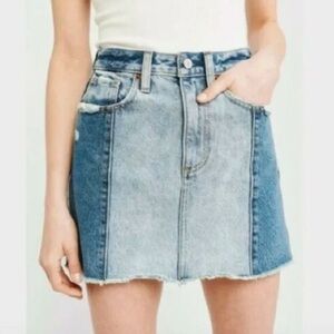Abercrombie & Fitch Two Tone Mini Jeans Skirt Festival Concert Blue Size 26